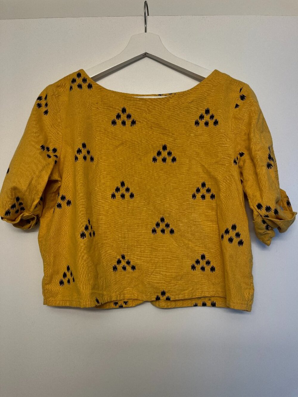 Cropped Yellow Cotton Linen Top With Back Button Detail